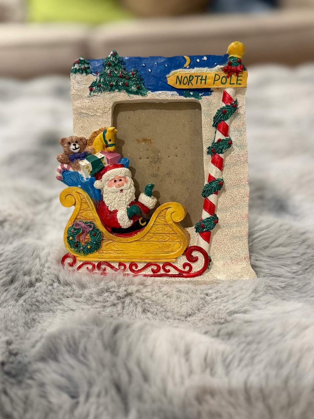 Vintage Festive North Pole Santa Sleigh Photo Frame Christmas